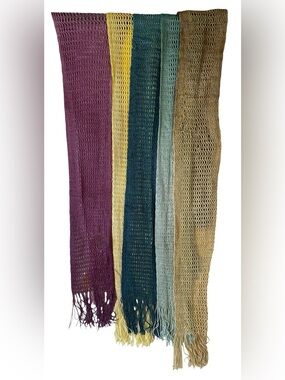 5 Vintage Boho DCi Japan Two Tone Fishnet Mesh Fringe Scarves 100% Rayon